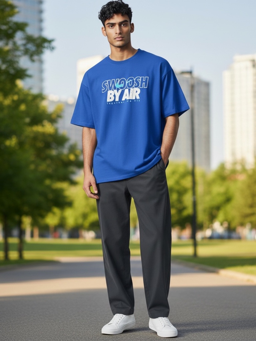 NWT Nike Men’s L Swoosh By Air Together We Fly Blue Graphic T-Shirt
